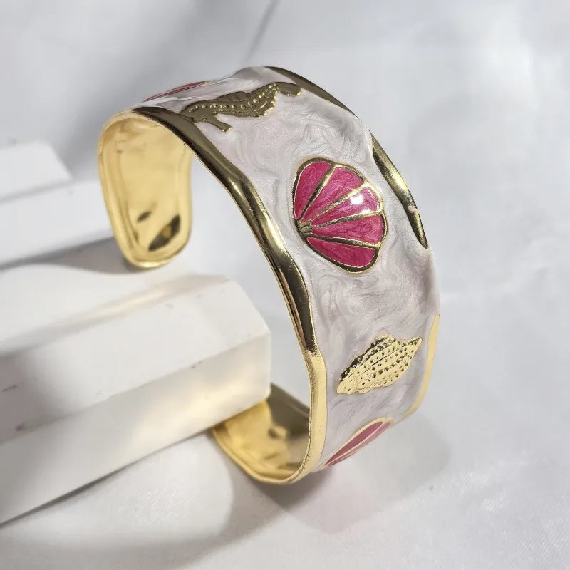 Gold Starfish & Shell Stainless Steel Bangle