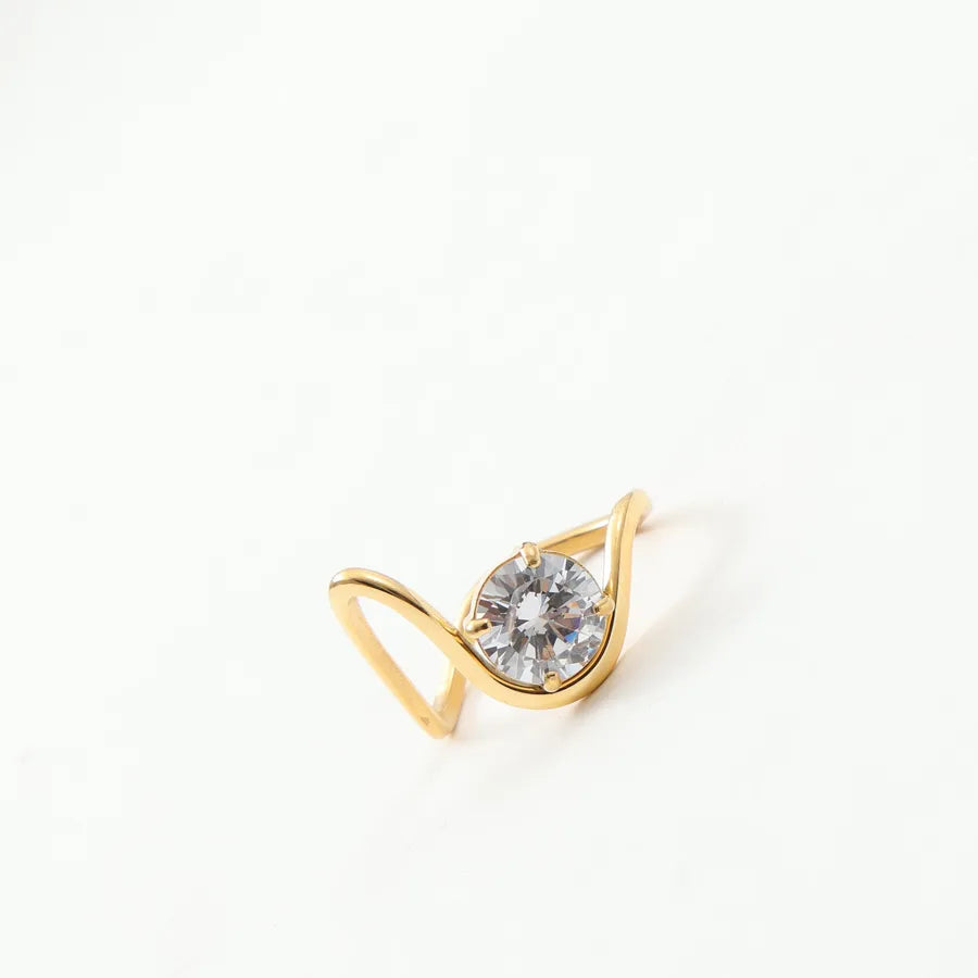 18K Gold Plated Geometric Zirconia Ring