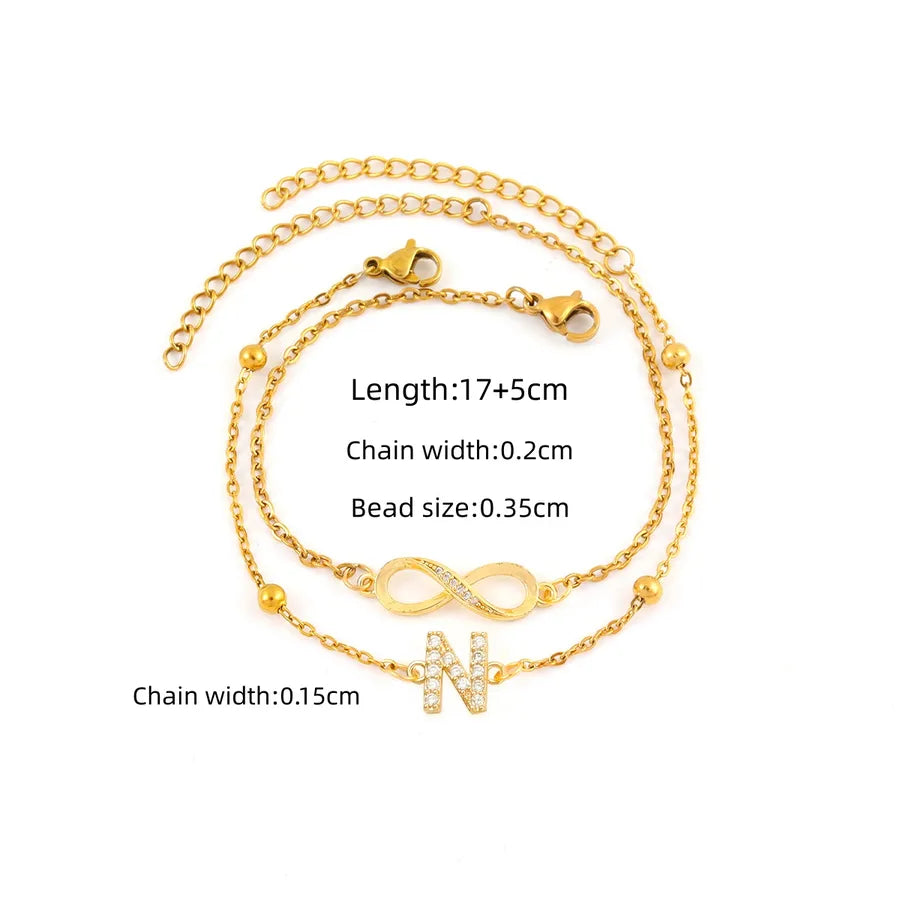 Gold Initial & Infinity Bracelet Set for Women Gold N