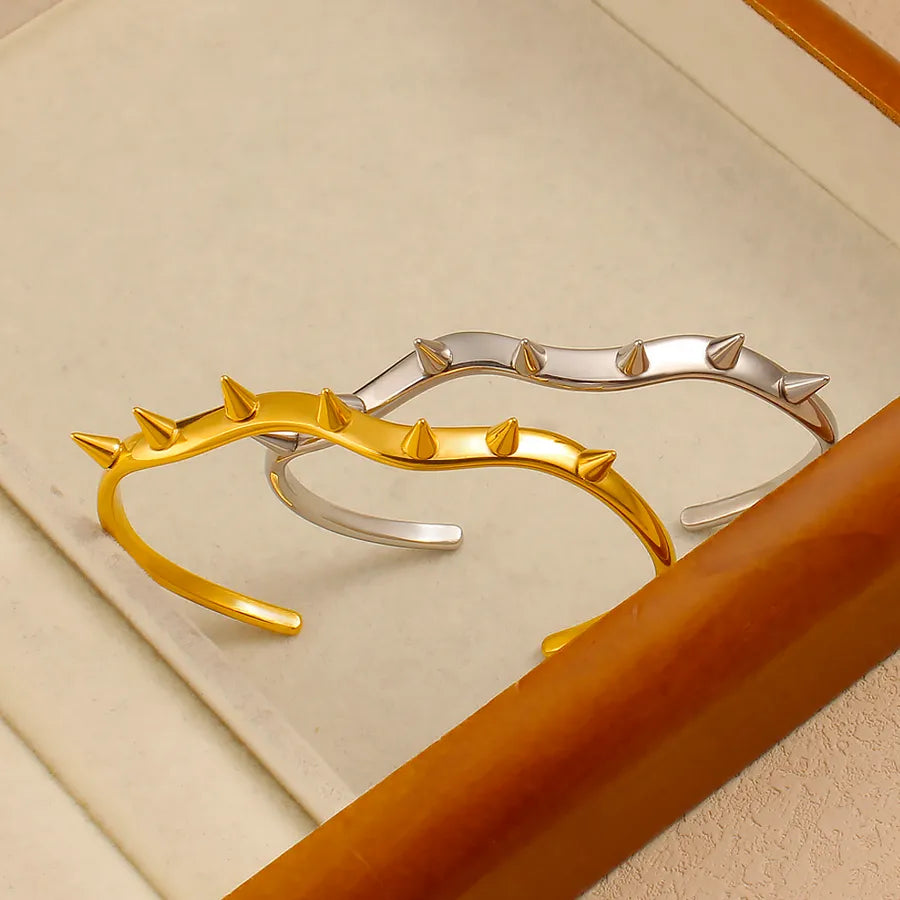 18K Gold Rivet Geometric Stainless Steel Bangle