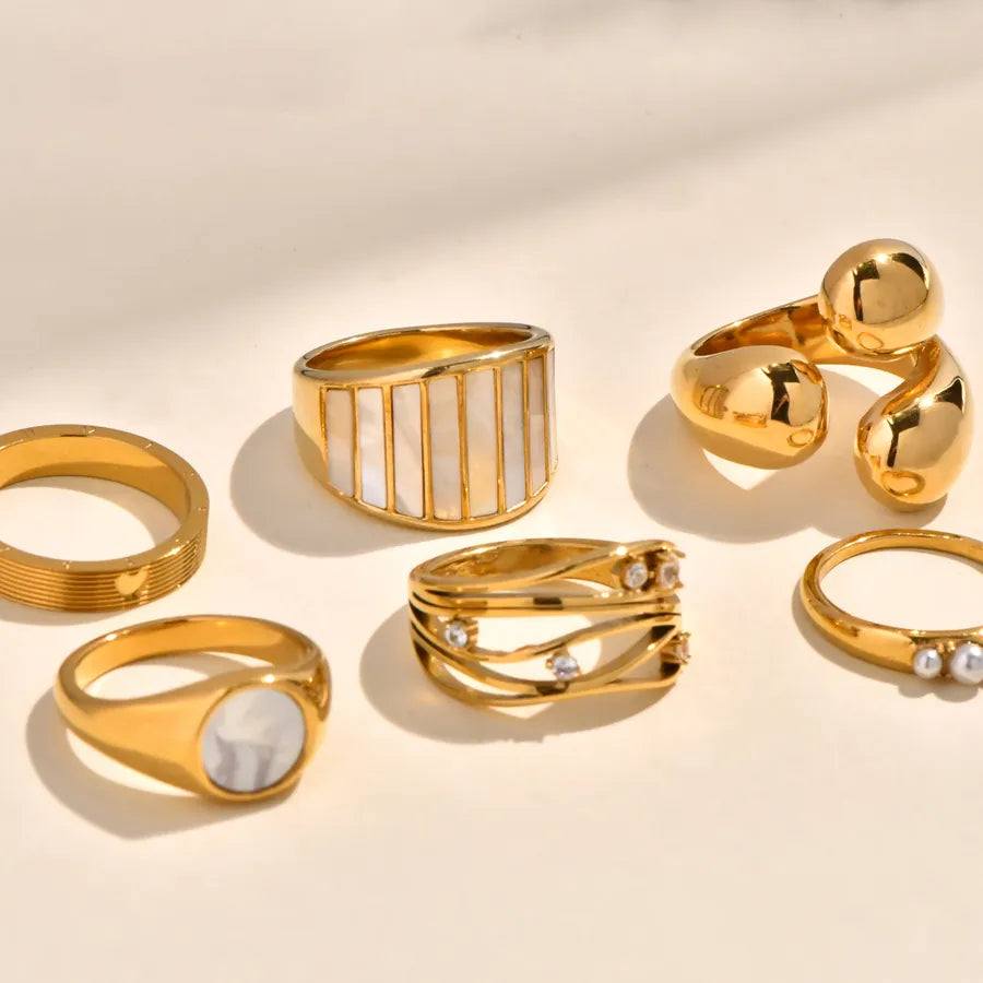 18K Gold Plated Heart & Pearl Geometric Ring