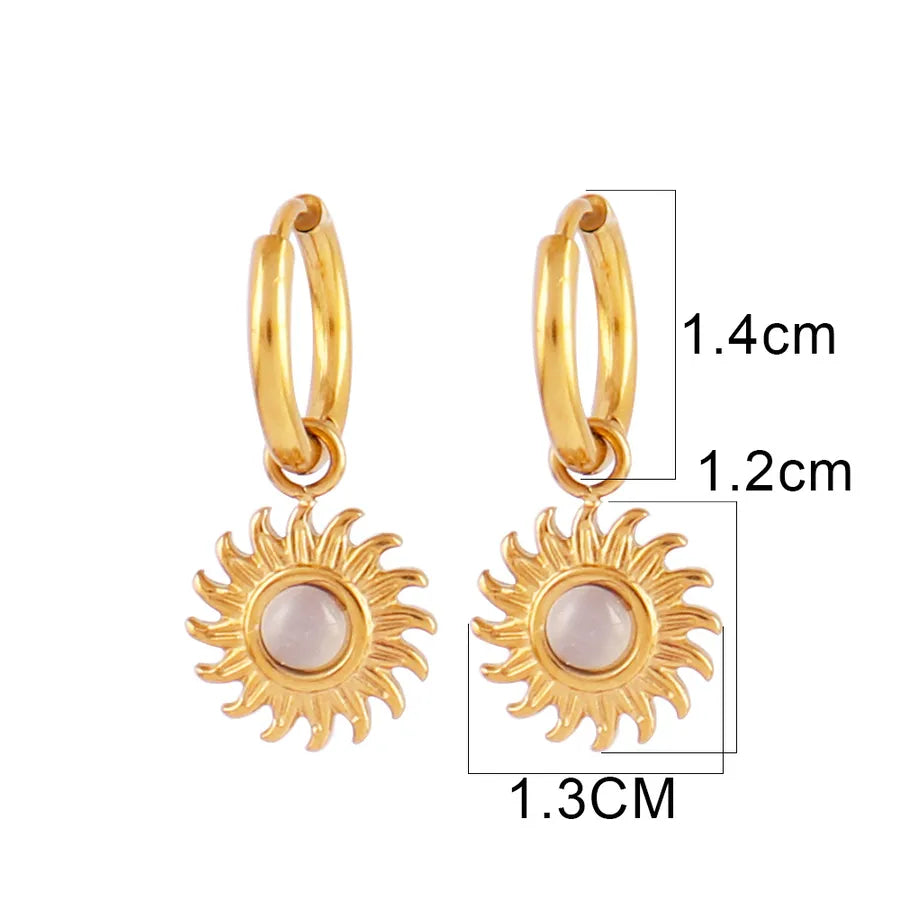 Turquoise Gold-Plated Geometric Hoop Earrings White Cat Eye-B0113