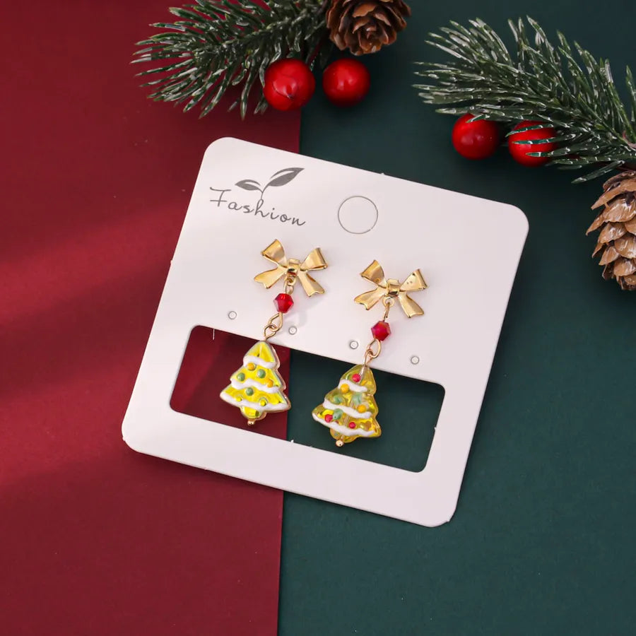 Hand-Painted Christmas Tree Earrings Yellow