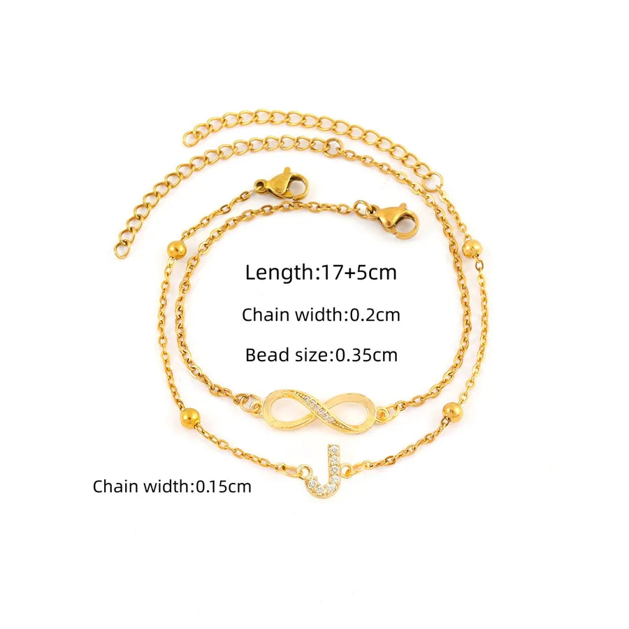 Gold Initial & Infinity Bracelet Set for Women Gold j