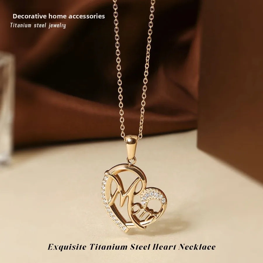 Gold Heart Pendant Necklace for Women Rose Gold Mom Heart Necklace N0454R