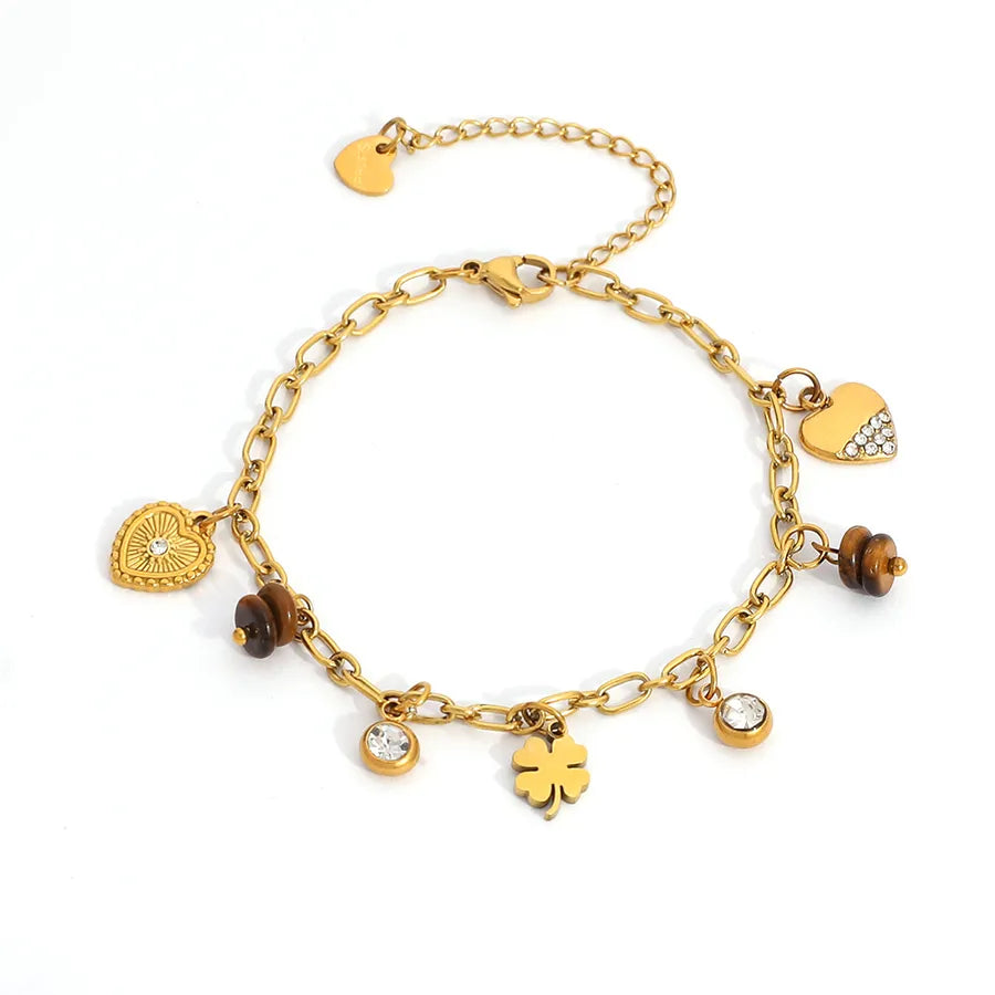 18K Gold Clover Heart Bracelet