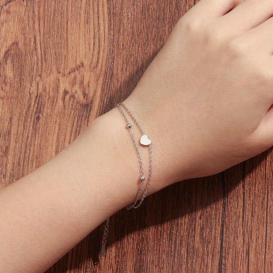 Silver Heart Pendant Double-Layer Bracelet