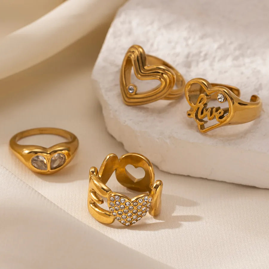 Open Heart Gold Titanium Steel Ring for Women