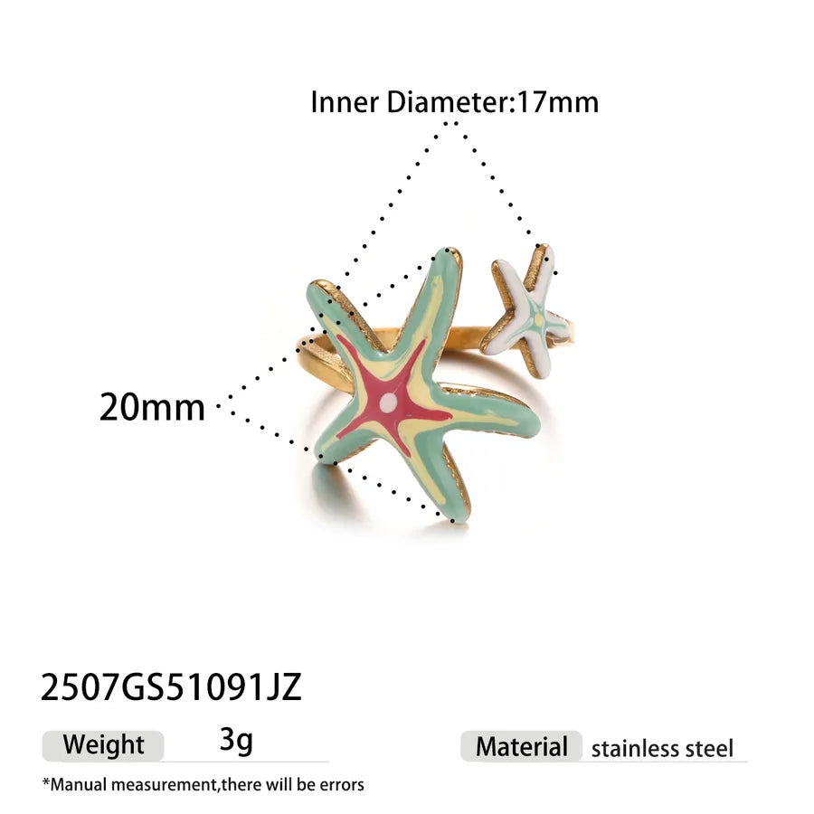 Gold Mermaid & Starfish Stainless Steel Ring 2507GS51091JZ