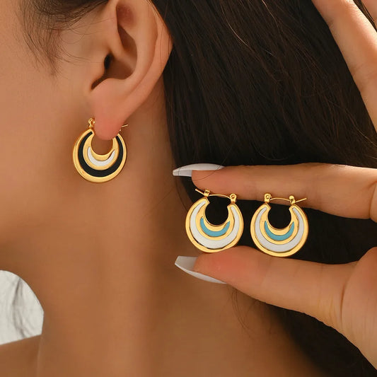 Vintage Gold-Plated Color Block Hoop Earrings