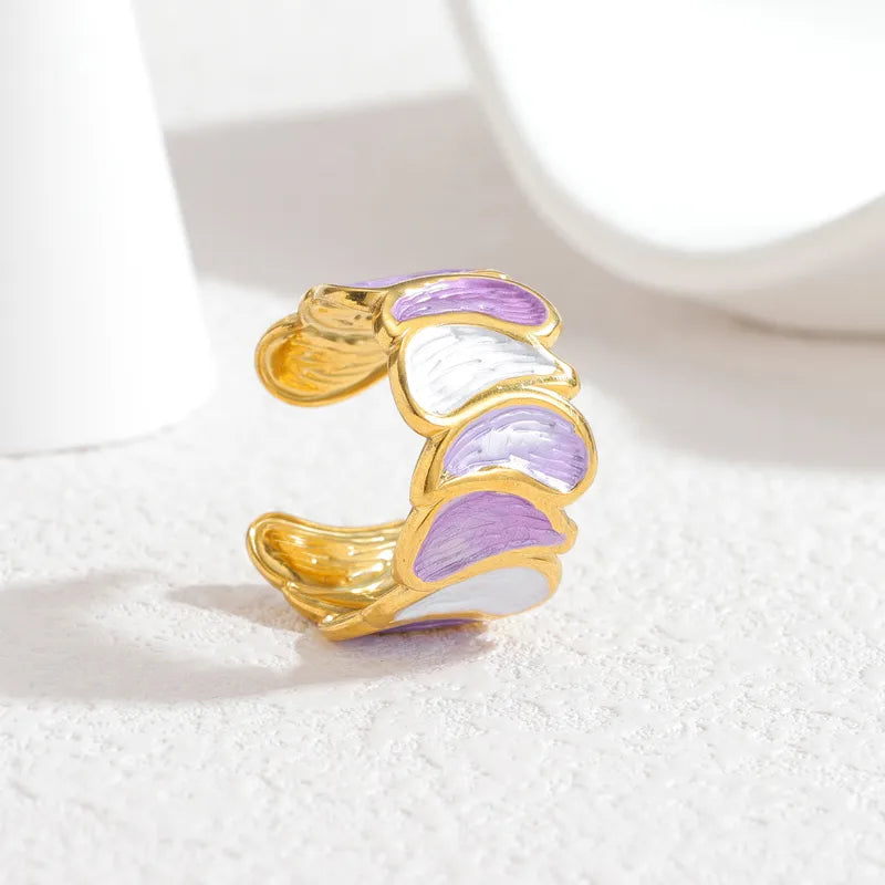 18K Gold Plated Enamel Stainless Steel Ring R876-Purple