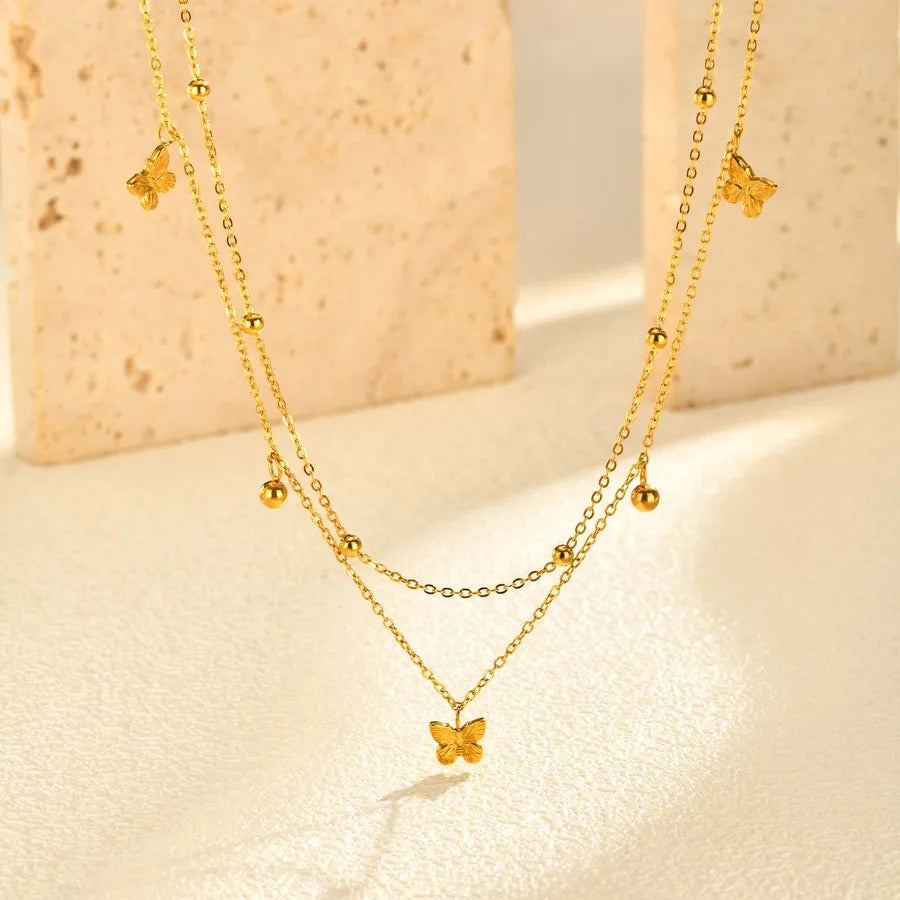 Butterfly Double Layer Gold Necklace