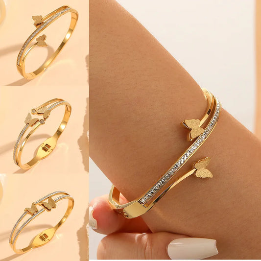 18K Gold Butterfly Bangle – Stainless Steel