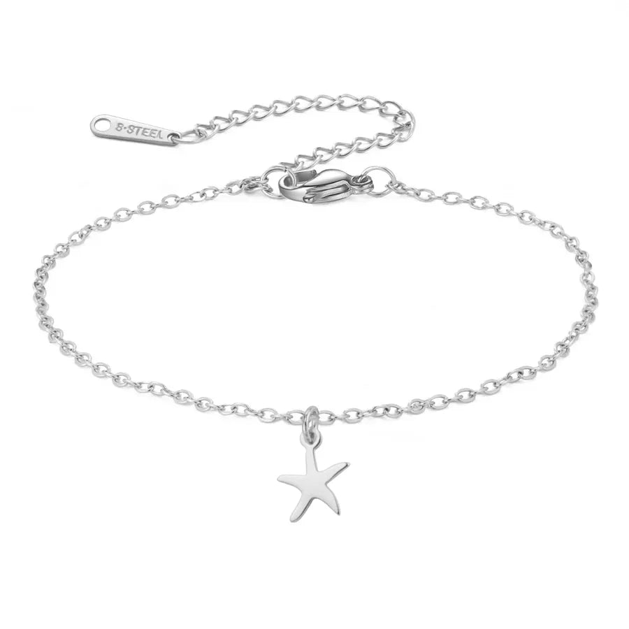 Minimalist Gold Cross Heart Bracelet Steel Color Starfish-Cross Chain