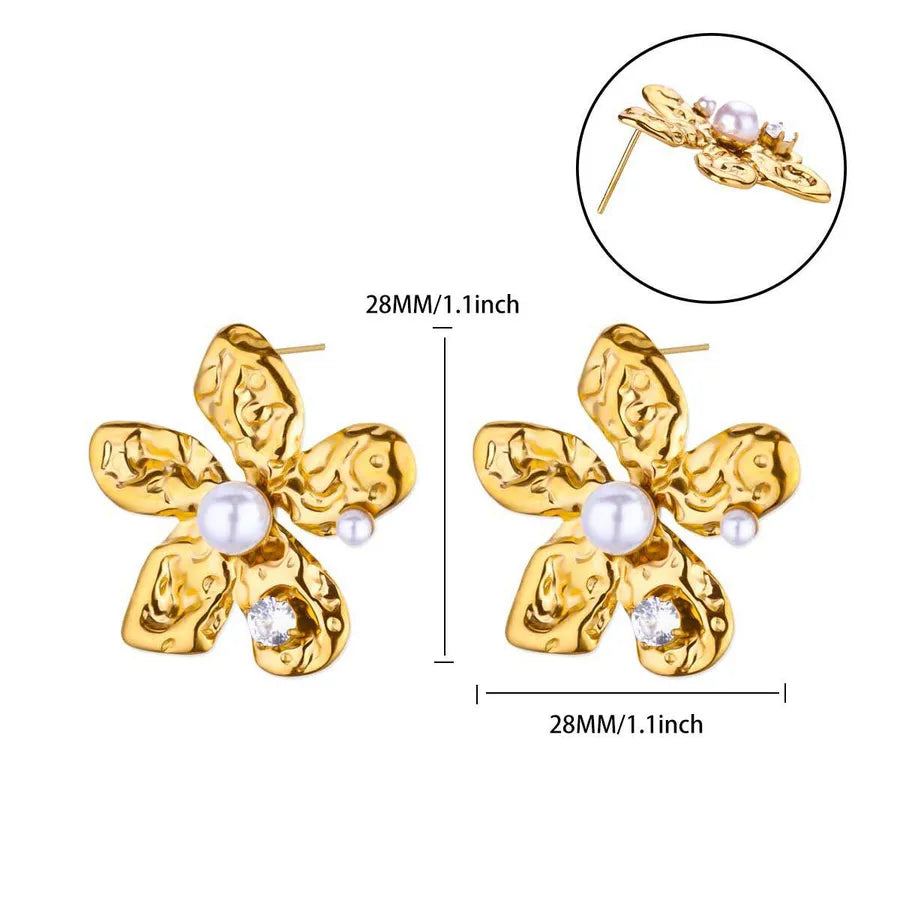 Colorful Pearl & Zircon Stud Earrings – 18K Gold 27