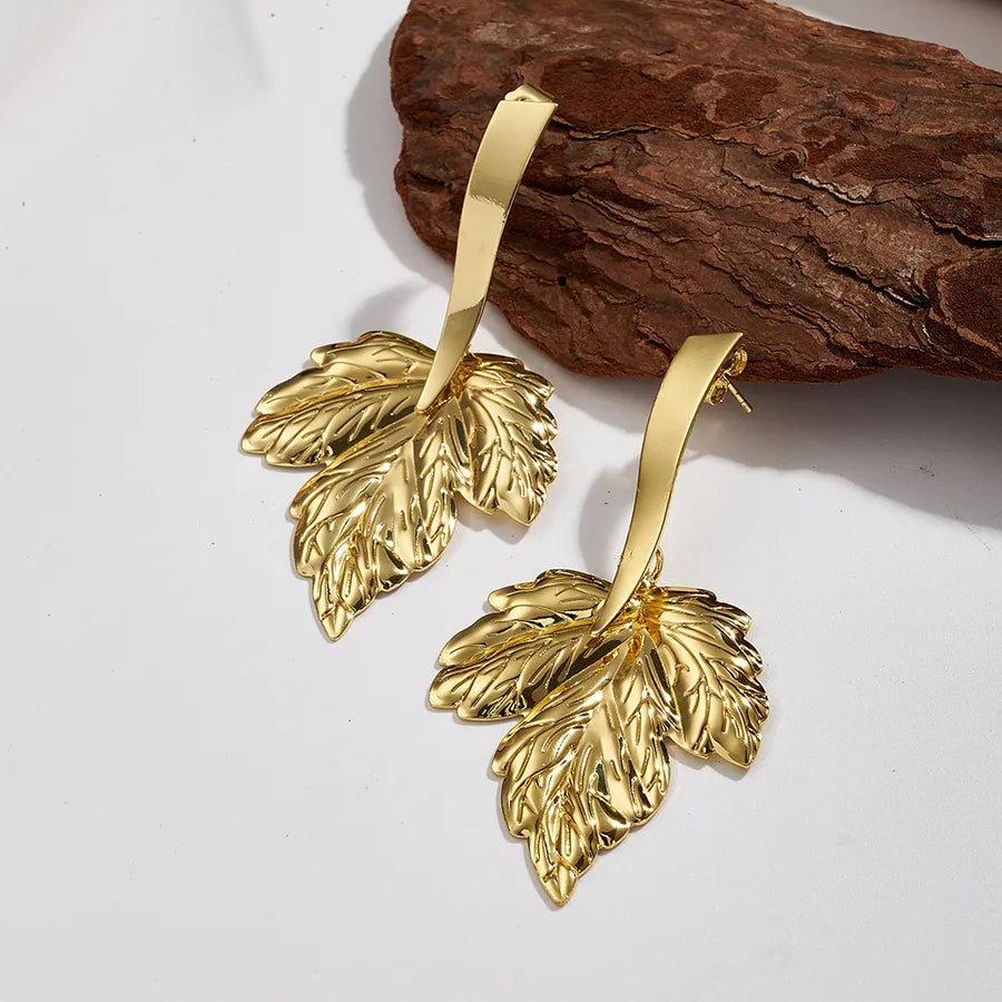 Leaf Shaped 18K Gold Plated Earrings