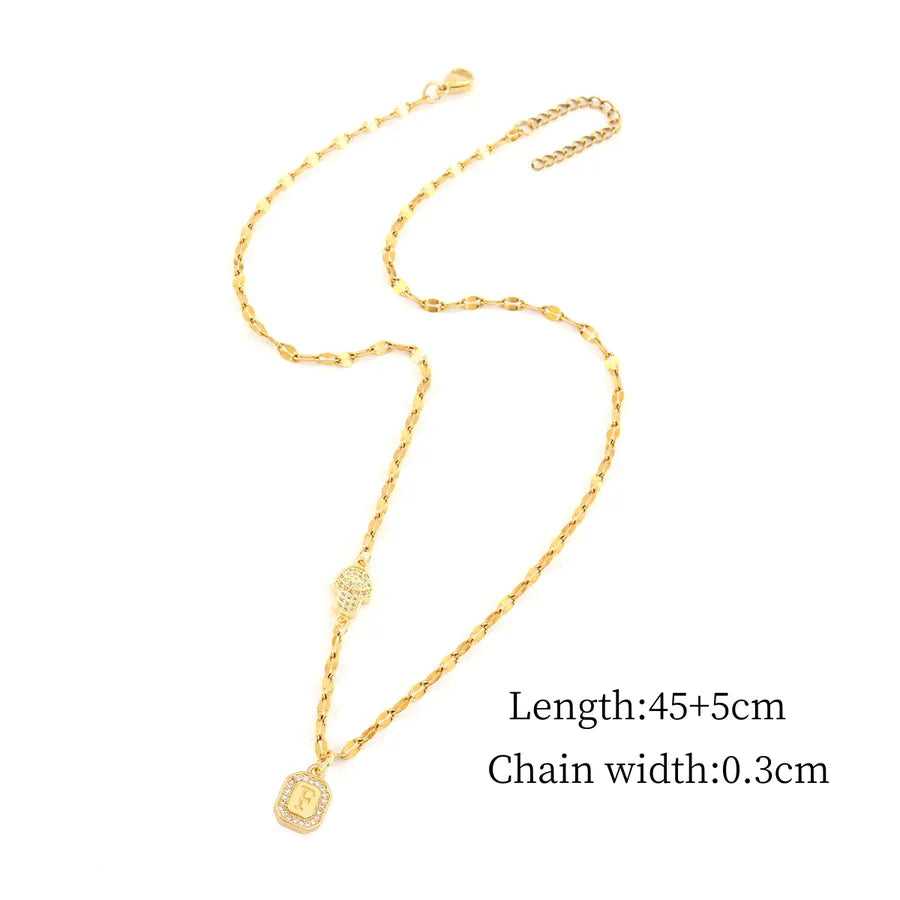 Gold Palm & Letter Pendant Necklace – Retro Style Gold F