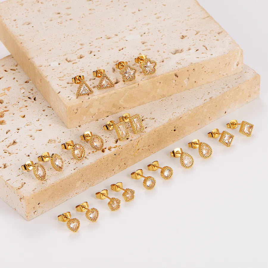 Gold Plated Geometric Star Zircon Stud Earrings