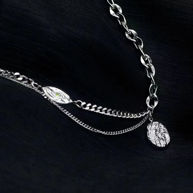 Black Leather Waterdrop Pendant Necklace Embossed Pendant Double Layer Clavicle Chain