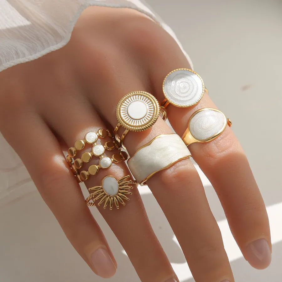 Unisex Gold-Plated Enamel Open Ring