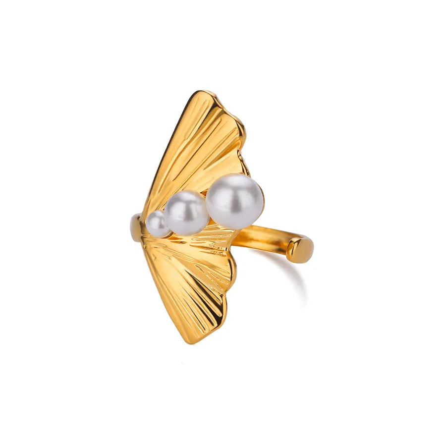 18K Gold Plated Open Ring with Pearl & Zircon 3