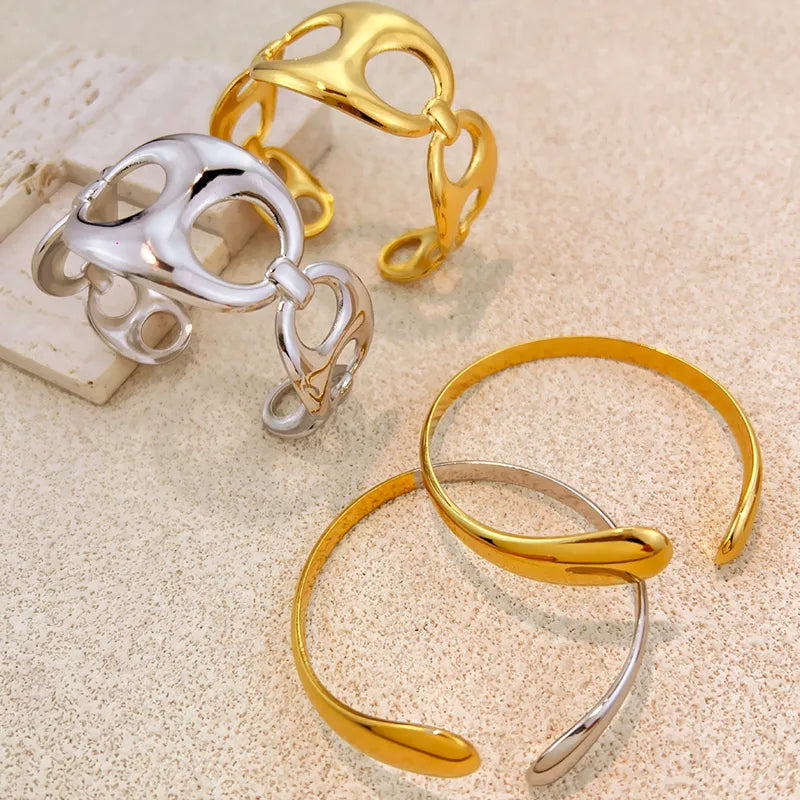 Gold Stainless Steel Wave Bracelet for Women