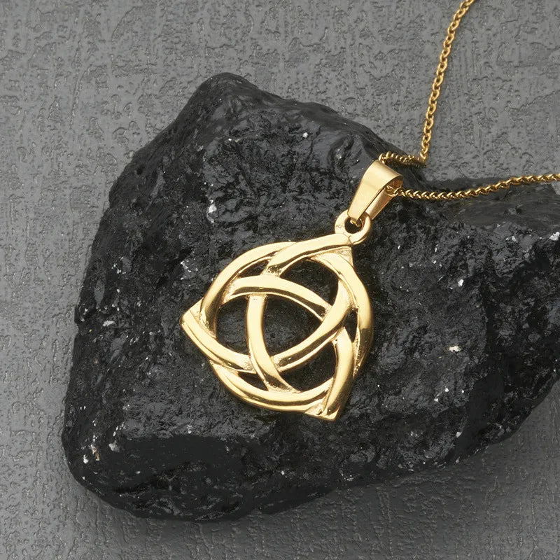 Celtic Knot Stainless Steel Triangle Pendant Necklace Gold