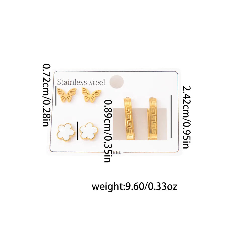 Titanium Steel Heart Earrings for Women Butterfly Flower Set 0951