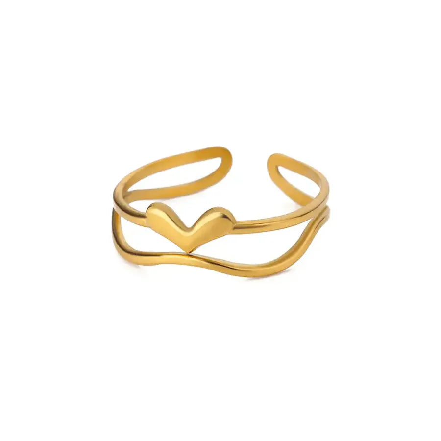 Gold Heart Open Ring for Women Adjustable Opening JZ6166