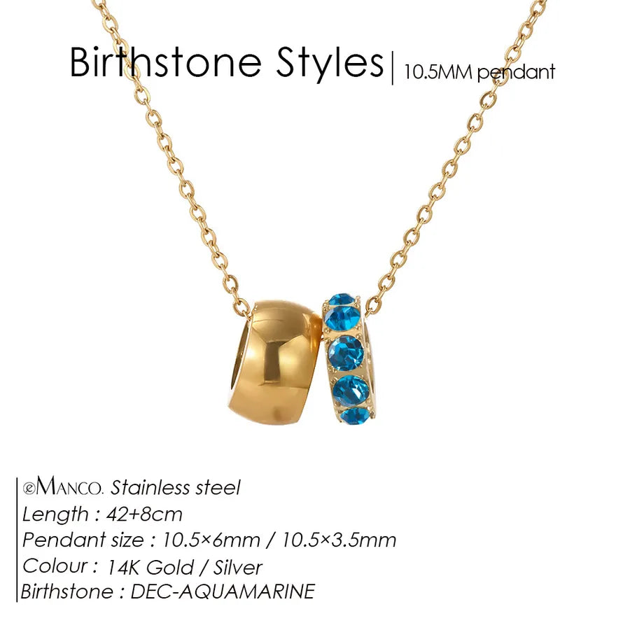 14K Gold Double Circle Pendant Necklace December Lake Green-Blue 14K Gold