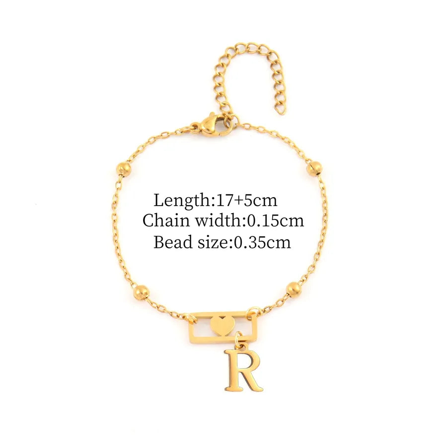 Gold Stainless Steel Initial Heart Bracelet Gold R