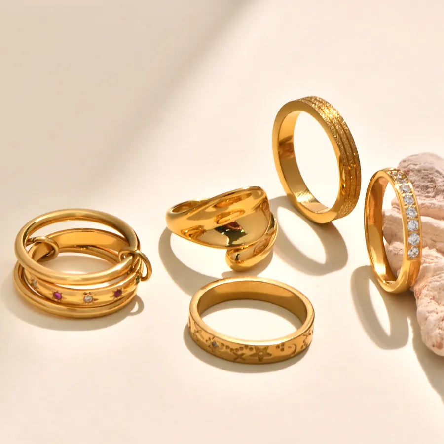 Gold-Plated Titanium Ring with Zircon for Women