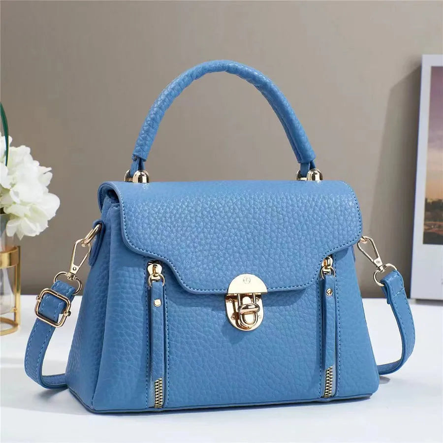 Square PU Leather Lock Clutch Crossbody Bag
