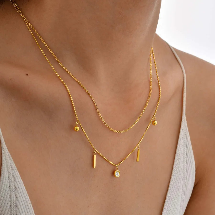 Elegant Double Layer Zircon Pendant Necklace