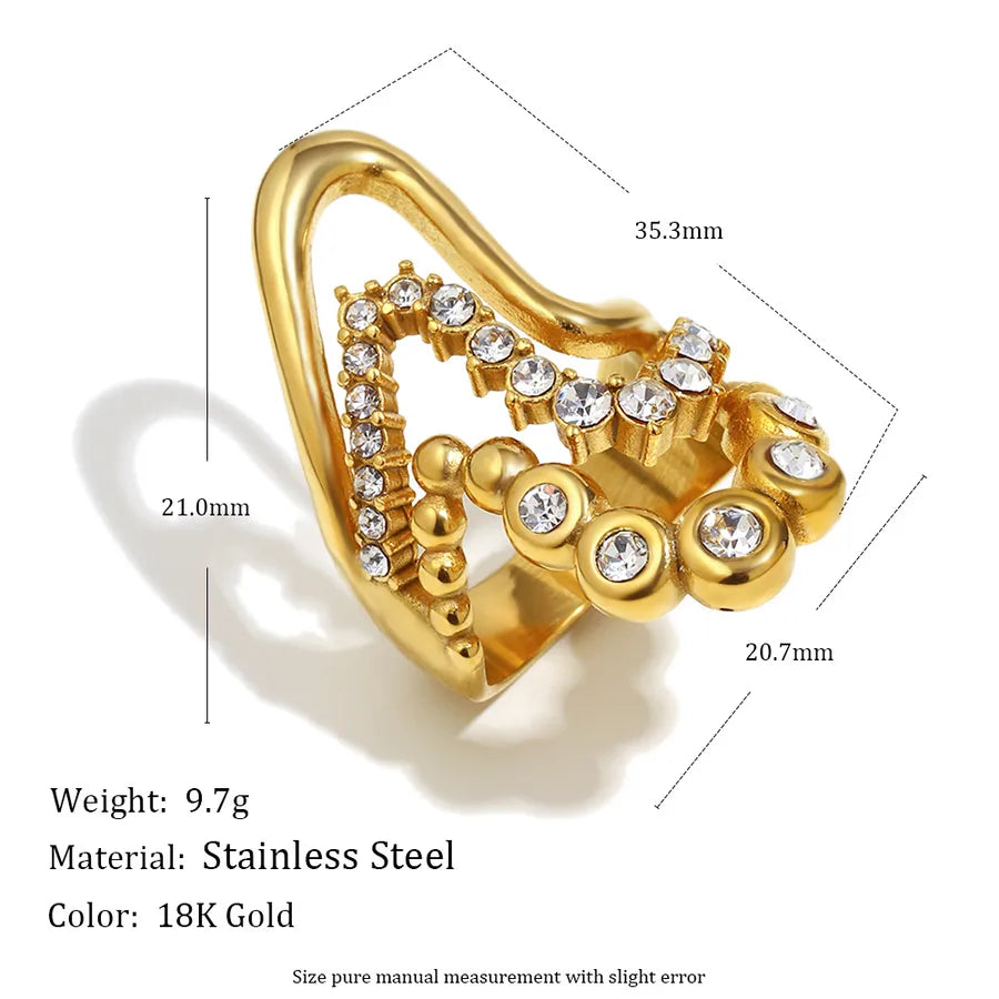 18K Gold Wave Ring with Zircon for Women