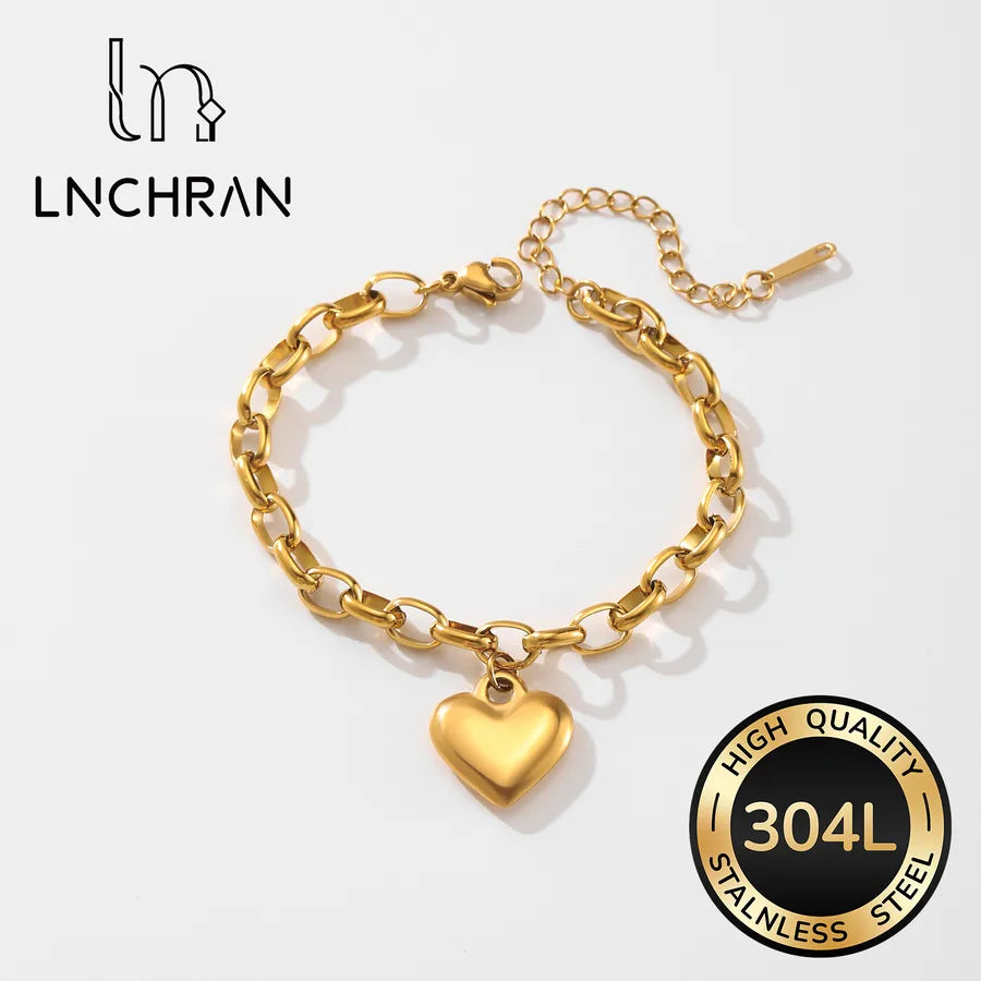 Gold Heart Pendant Chain Bracelet for Women