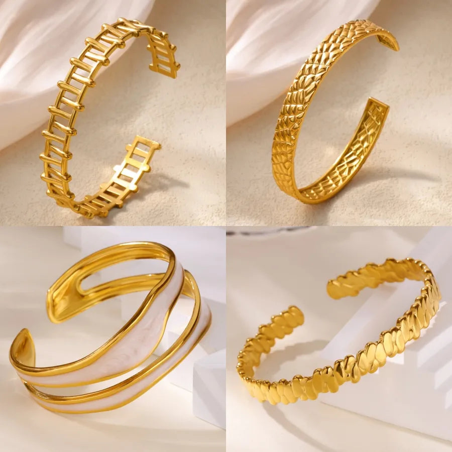Gold Plated Geometric Stainless Steel Bangle