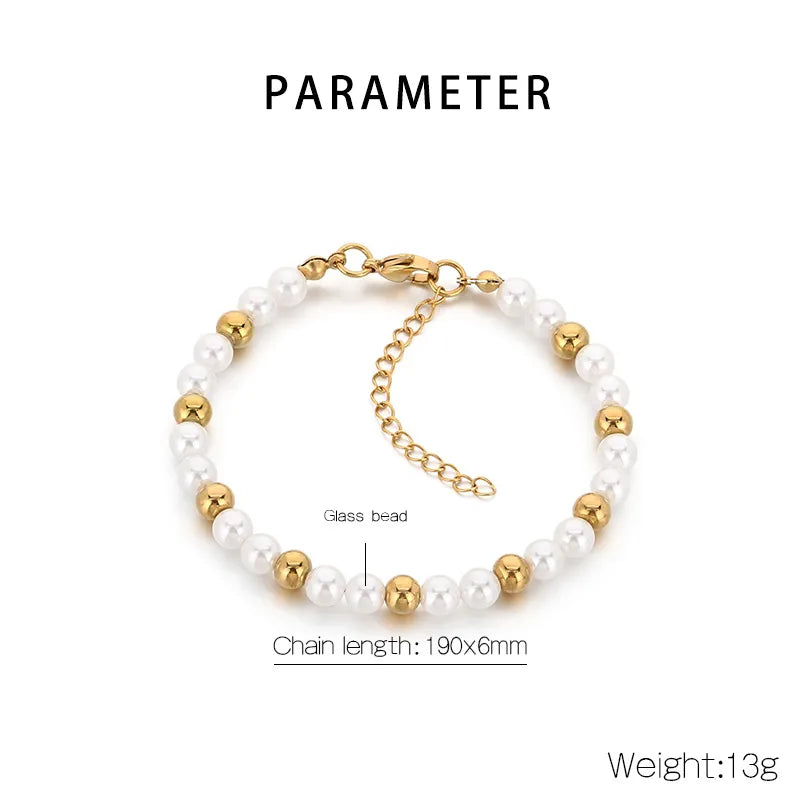 Gold Beaded Stainless Steel Bracelet for Women