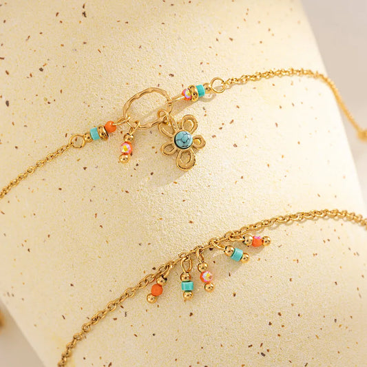 Layered Floral Stainless Steel Bracelet