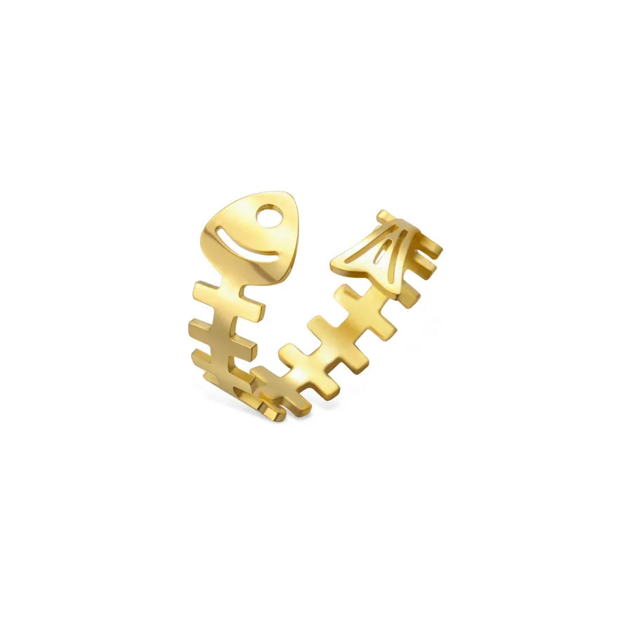 Gold Fishbone Adjustable Stainless Steel Ring