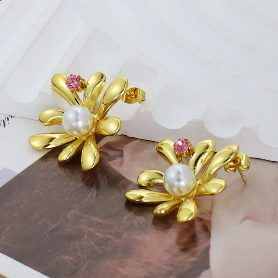 18K Gold Plated Butterfly & Flower Stud Earrings