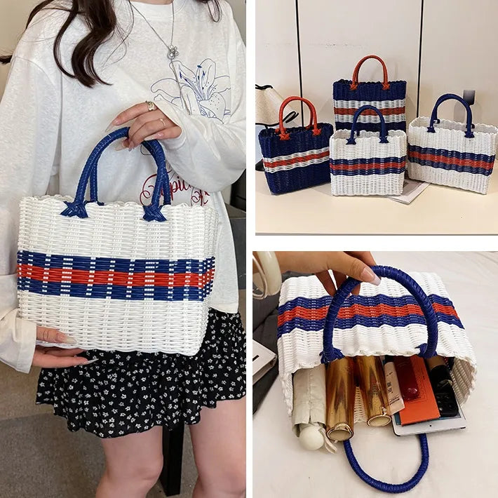 Color Block Straw Beach Tote – Large Bucket Bag
