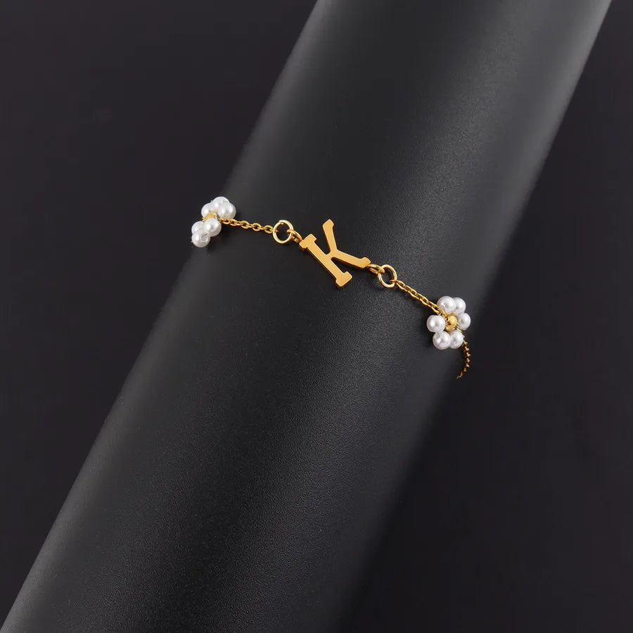 Gold Initial Pearl Bracelet – Vintage 18K Plated