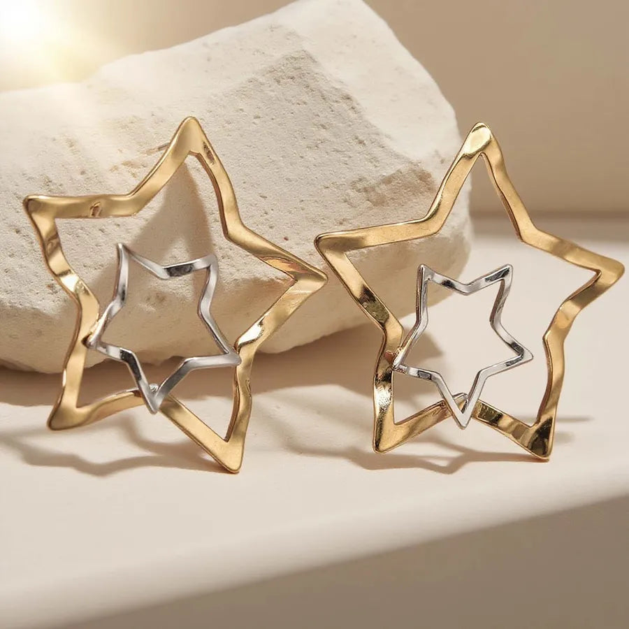 Stainless Steel 3D Star Earrings for Women