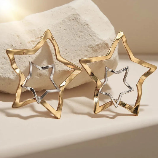 Stainless Steel 3D Star Earrings for Women