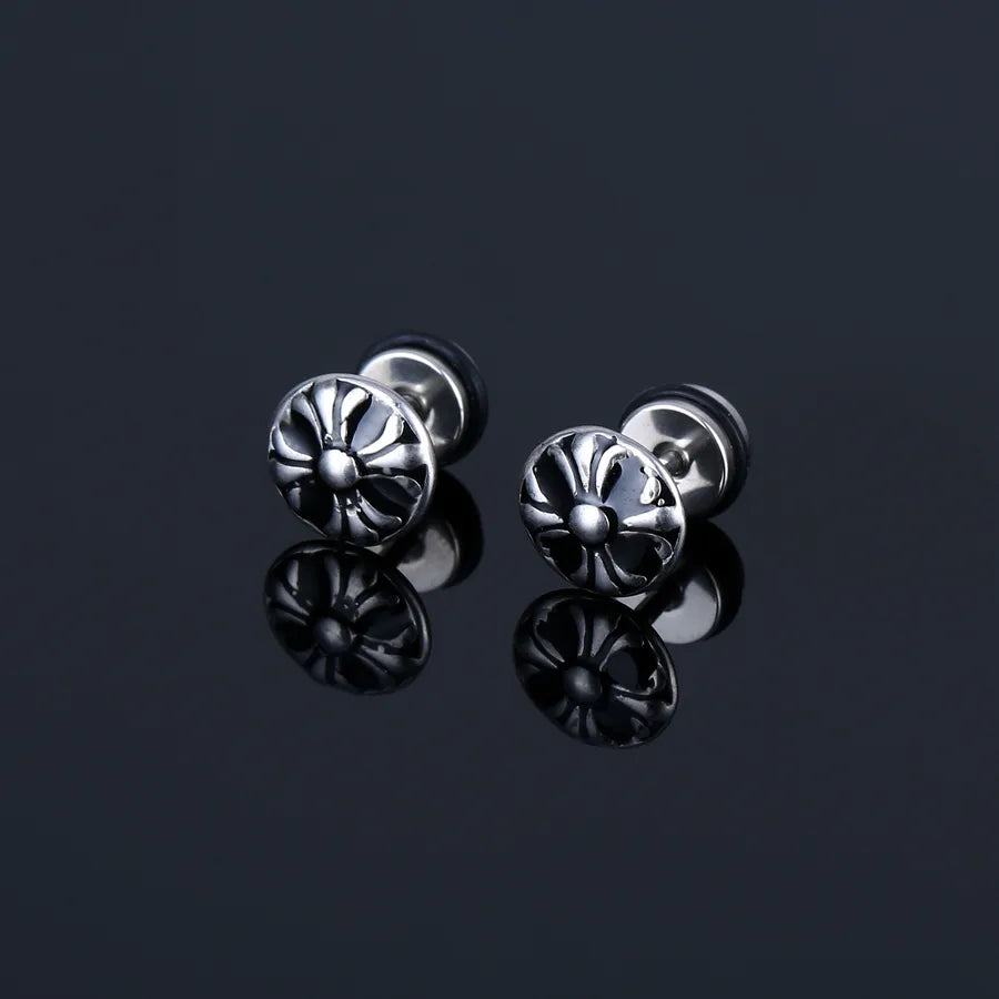Silver Engraved Titanium Steel Unisex Earrings