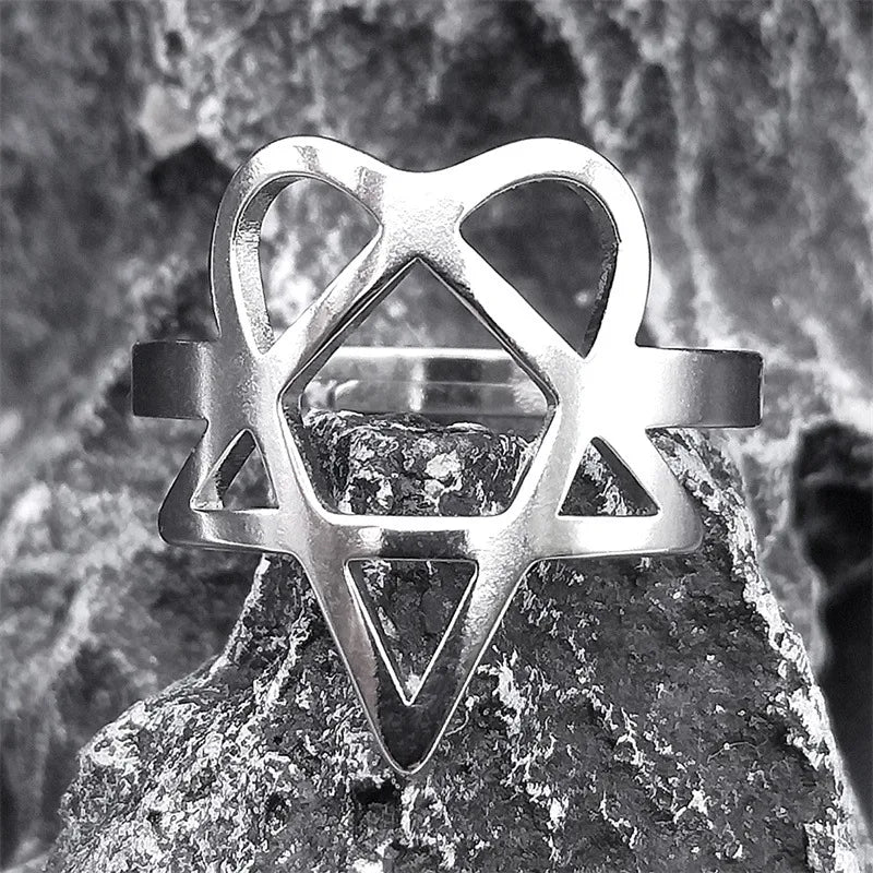 Geometric Hollow Titanium Steel Star Ring