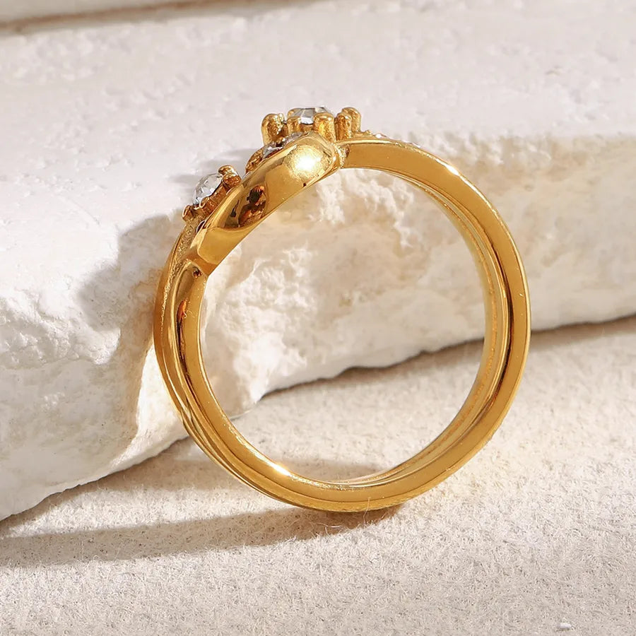 18K Gold Moon Ring with Rhinestones