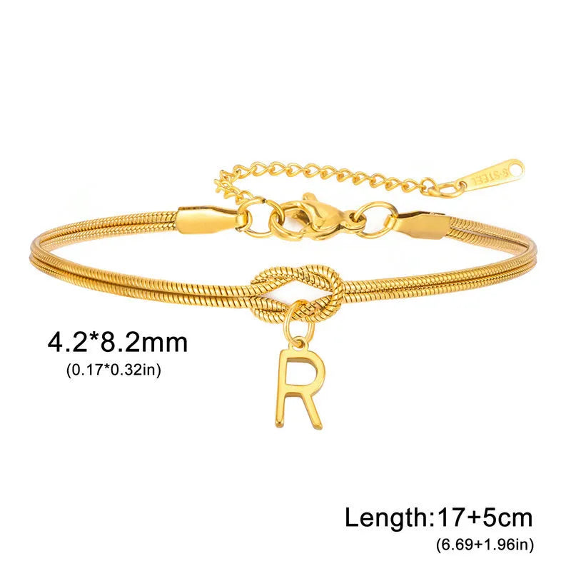 Double Layer Stainless Steel Letter Bracelet Letter R ( Gold )