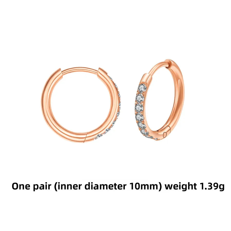 Gold Stainless Steel Hoop Earrings with Zirconia Rose Gold pair 2.0*10mm Stainless Steel Pair